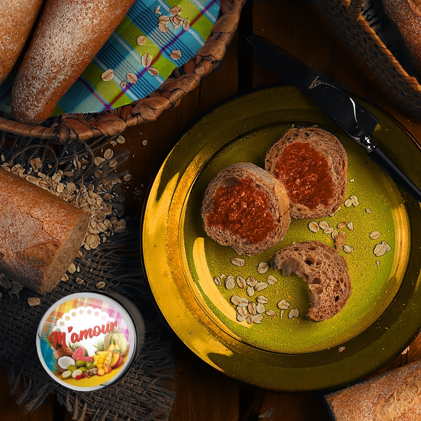 Image contexte M’Amour Guy Lesueur, toasts avec confitures, pot de confiture vue de dessus